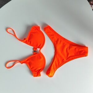 Vibrant Orange Underwire Bikini Set - Women's Swim